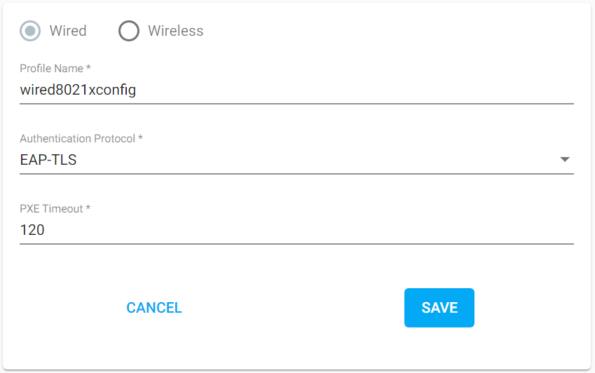 Figure 2: Example Wired IEEE802.1x Config